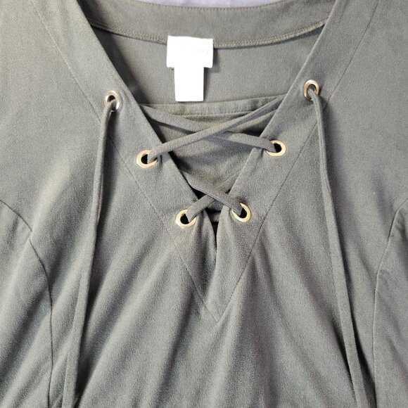 Chico’s Womens‎ Lace Up Tunic Top 1 (M/8) Green Casual Everyday Stretch Vibe - Picture 4 of 10